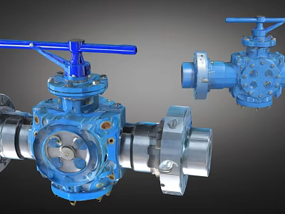 Industrial Pipeline Valves With Blue Handle And Flange Connection Design Structure 3d model