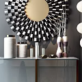 Elegant Modern Console Table Interior With Decorative Vases Circular Mirror And Floor Lamp 3d model