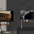 Two Flat Screen TVs On Rolling Metal Stands Display Nature Landscapes 3d model