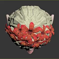 Pink Faced Character With Light Colored Hair Red Flower Headpiece And Red Eyes