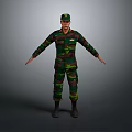 Full Body View Of Standing Male In Camouflage Military Uniform With Cap And Attire Details