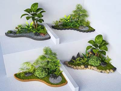 Plant Combinations with Diverse Designs Various Plants Decorative Stones and Moss on White Steps 3d model