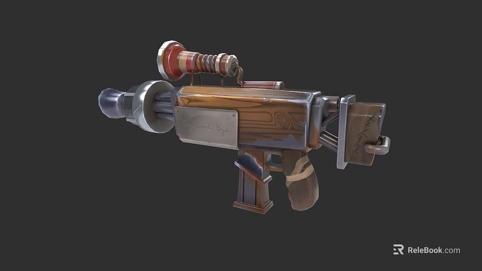 Vintage Weapon 3D Model With Brown Silver Metallic Finish And Detailed Grip Structure 3d model 