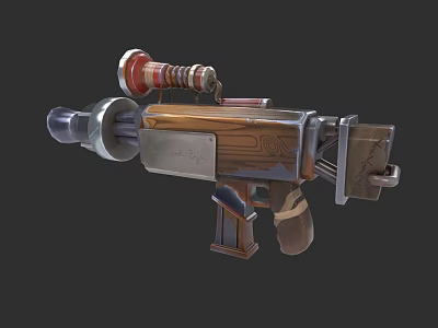 Vintage Weapon 3D Model With Brown Silver Metallic Finish And Detailed Grip Structure 3d model