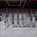Shopping Mall Store Interior With Silver Metal Pillars And Display Cases For Collectible Dolls