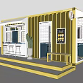 Yellow Shipping Container Cafe Building With Awning Outdoor Seating And Menu Board
