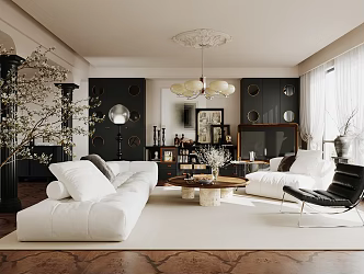 French Home Living Room French Retro Living Room Antique Living Room Country American Living Room French Sofa Coffee Table Combination High-grade Grey Living Room 3d model