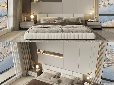 Modern Bedroom Interior Featuring Double Bed Nightstands Table Lamps And Curtains 3d model