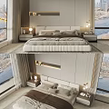 Modern Bedroom Interior Featuring Double Bed Nightstands Table Lamps And Curtains