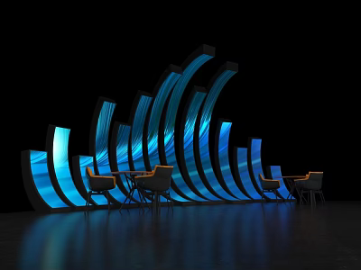 Elegant Curved Structure With Blue LED Lighting And Modern Seating Arrangement 3d model