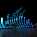 Elegant Curved Structure With Blue LED Lighting And Modern Seating Arrangement
