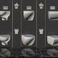 Multiple Wall Mounted Toilets Featuring Various Modern Design Styles In Bathroom 3d model