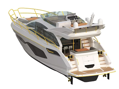 Modern Luxury Yacht Featuring Yellow Railings Upper Deck and Open Seating Area 3d model