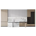Elegant Modern Kitchen With Wooden Cabinets Marble Countertop And Faucet Appliances
