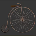 Vintage Bicycle with Large Front Wheel Small Rear Wheel and Rustic Metal Frame