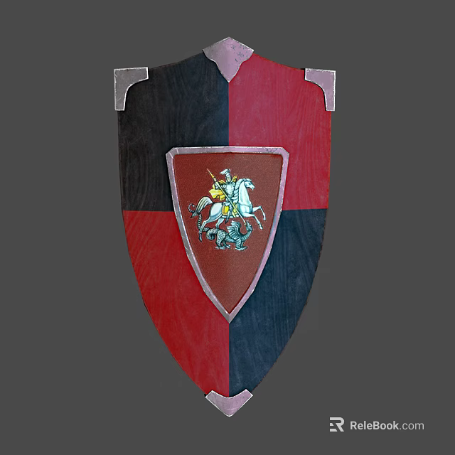 Medieval Shield with Red and Black Design Emblem of Knight on White Horse 3d model 