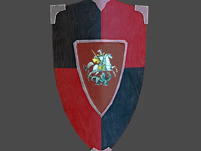 Medieval Shield with Red and Black Design Emblem of Knight on White Horse 3d model