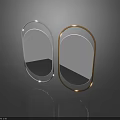 Two Modern Oval Mirrors With Different Metal Frames And Reflective Surfaces 3d model