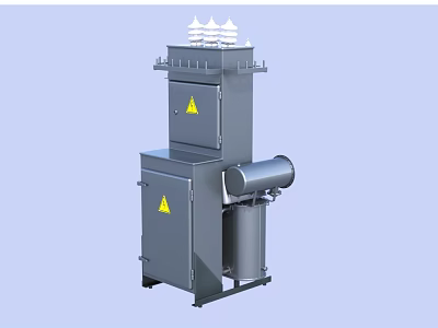 Industrial Equipment With Grey Metal Construction Safety Warning Signs And Cylindrical Component 3d model