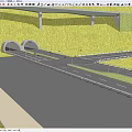 Road Infrastructure with Tunnel Multi lane Road Moving Vehicles Guardrails and Greenery at Sunset