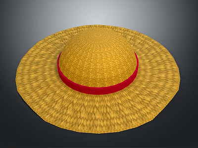 Elegant Yellow Woven Straw Hat With Red Ribbon And Wide Brim Design 3d model