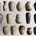 Ceramic Vessels Collection with Various Shapes Textured Surfaces and Neutral Tones 3d model