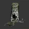 Old Broken Gray Brick Wall Ruins With Naturally Growing Moss And Scattered Stones