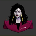 3D Female Character With Black Long Hair Yellow Earrings Pink Jacket Black Top Bust Sculpture