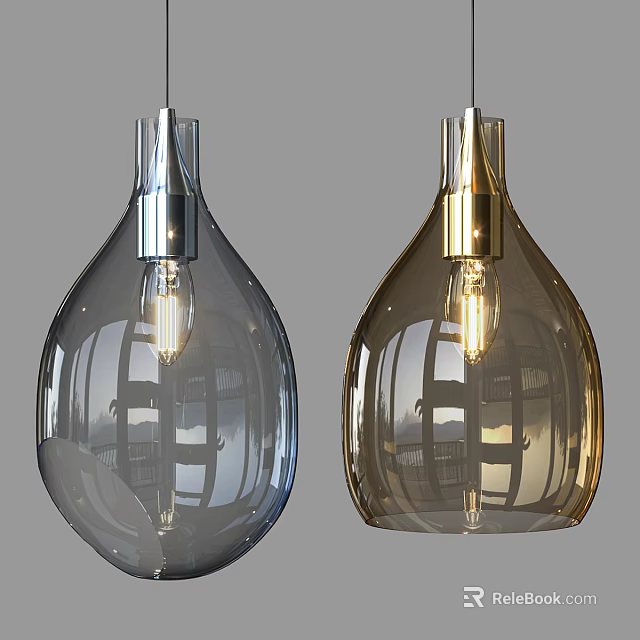 Modern Teardrop Transparent Glass Pendant Lights With Silver And Gold Metallic Bases 3d model 