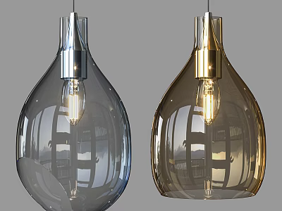Modern Teardrop Transparent Glass Pendant Lights With Silver And Gold Metallic Bases 3d model