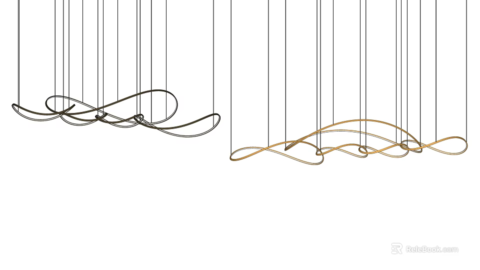Modern Black and Gold Wavy Linear Chandelier with Curved Wire Structure for Interior Decor 3d model 