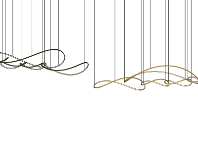 Modern Black and Gold Wavy Linear Chandelier with Curved Wire Structure for Interior Decor 3d model