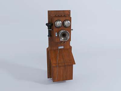 Classic Vintage Wooden Wall Mounted Telephone With Dial Handset And Metallic Parts 3d model