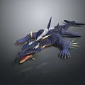 Blue Dragon 3D Game Movie Character With White Mane Golden Spikes Open Mouth Sharp Teeth