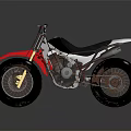 Red and White Off Road Motorcycle With Black Seat And Metallic Parts On Grey Background