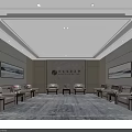 Elegant Reception Room Interior With White Sofas Coffee Tables And Decorative Paintings 3d model