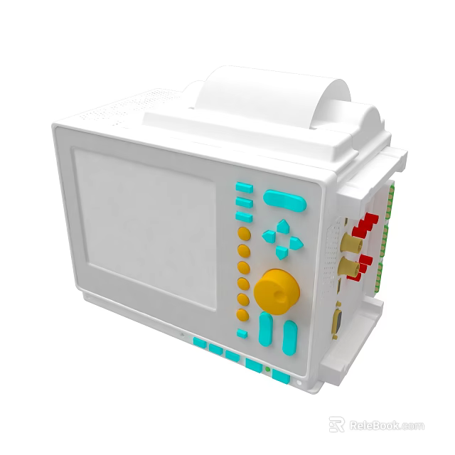 White Electronic Device With Screen Colored Buttons Yellow Knob And Interface Ports 3d model 