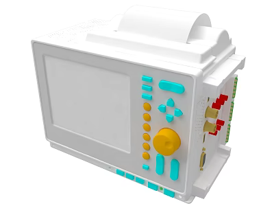 White Electronic Device With Screen Colored Buttons Yellow Knob And Interface Ports 3d model