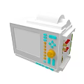 White Electronic Device With Screen Colored Buttons Yellow Knob And Interface Ports