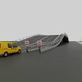 Road Infrastructure Featuring Yellow Car Traffic Signs And Bridge Structure On Roadway