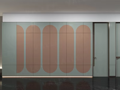 Modern Interior Wall Paneling with Light Green Background Brown Oval Panels and Built in Lighting 3d model