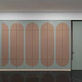Modern Interior Wall Paneling with Light Green Background Brown Oval Panels and Built in Lighting