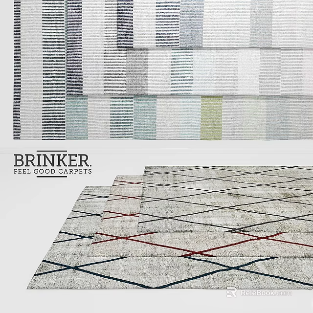 Modern Square Carpet With Geometric Diamond Pattern Neutral Tones And Red Blue Lines 3d model