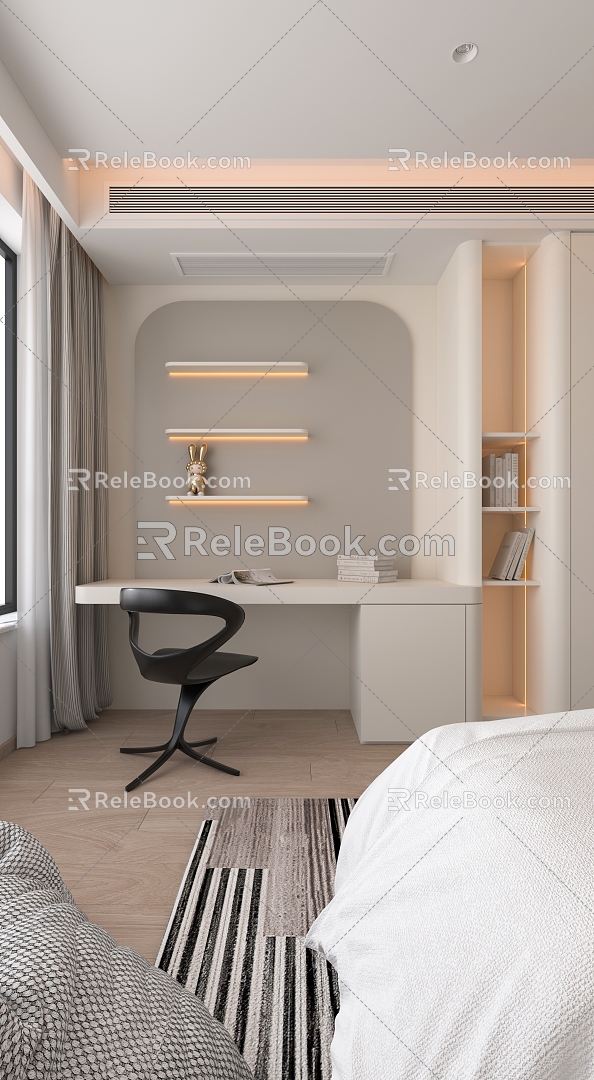 Bedroom Dresser Desk and Chair Combination Bed Body Leisure Sofa Combination 3d model