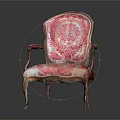 Elegant Accent Chair With Pink And White Floral Pattern Carved Arms And Velvet Upholstery