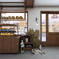 Cozy Bakery Interior Featuring Wooden Counter Display Shelves and Fresh Bread