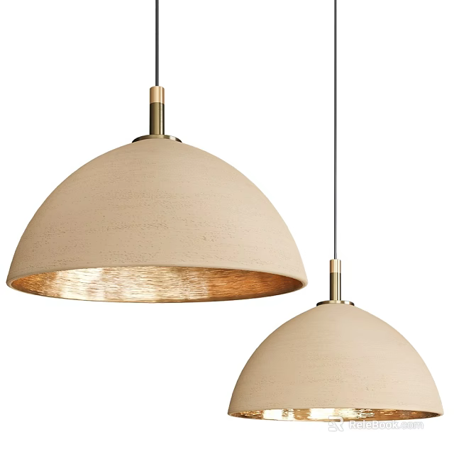 Cream Dome Shaped Pendant Lights With Brass Fittings And Soft Glow Lighting 3d model 