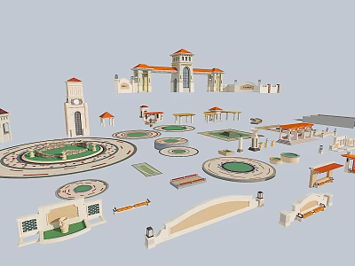 Outdoor sketch terrain sketch flower pool gate porch frame landscape wall tree pool flower bowl pavilion 3d model