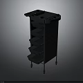 Black Mobile Storage Cart With Multiple Shelves And Top Cup Holders