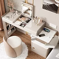 Elegant Modern Vanity Table With Cosmetics Mirror Storage Cabinet And White Stool Interior 3d model